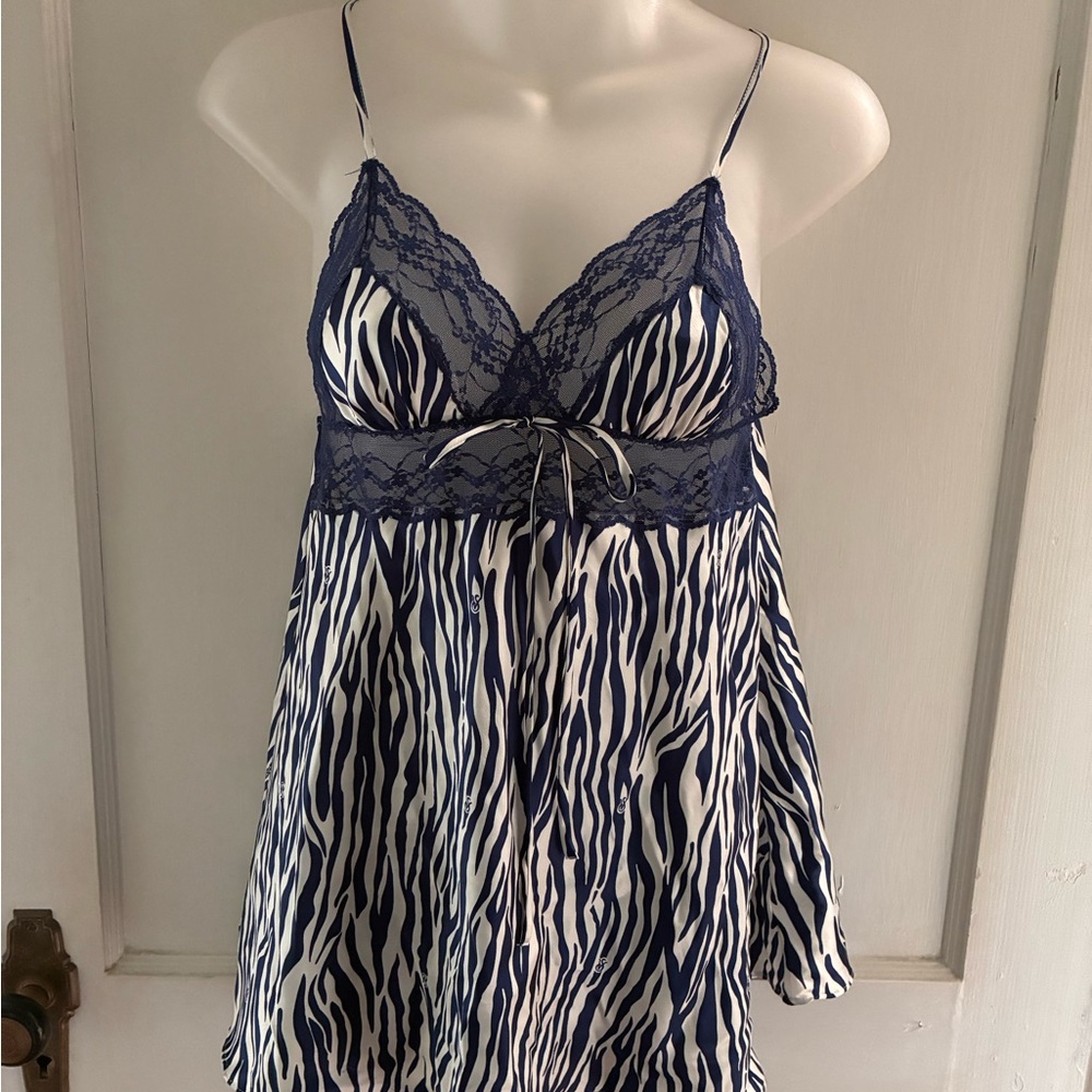 Victoria's Secret Blue and White Chemise with Lace Trim